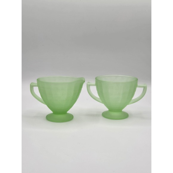 Uranium Glass Green Cups Attributed to Hocking 3 Inch UV Glow Set of 2